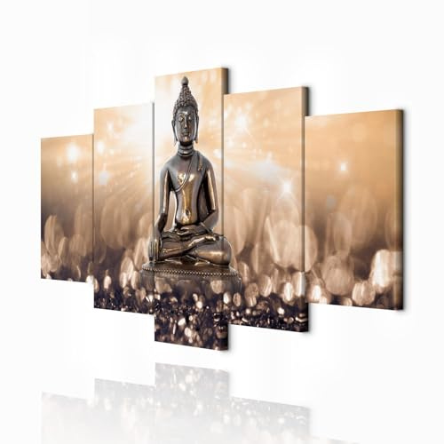 decomonkey Wandbilder Buddha 200x100 cm 5 Teilig Wandbild Groß Wohnzimmer | Leinwandbild XXL, Deko, Schlafzimmer, Wanddeko, Pictures For Wall, Poster, Wall Painting, Zen, Orient