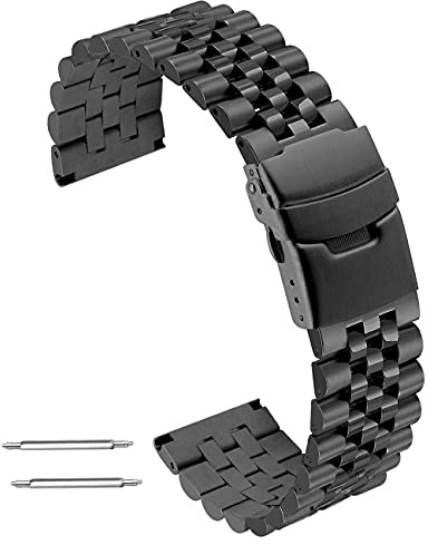 Kai Tian Prämie Super 3-Dimensionale Armbanduhr Edelstahl Uhrarmband Armband 20mm 22mm Runde Robuste Uhrenarmband Metall Uhrenarmband mit Doppelschlössern Taucherschließe für Damen Herren