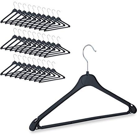Relaxdays Kleiderbügel, 30er Set, Hosenstange, Hemd, Bluse, Rock, Damen, Herren, drehbarer Haken, Kunststoff, schwarz