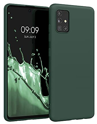 kwmobile Hülle für Samsung Galaxy A51 TPU Case - Handyhülle unterstützt kabelloses Laden, Flexible Schutzhülle, gummiertes Cover in Moosgrün