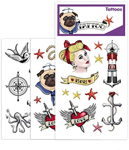 KarnevalsTeufel Hautaufkleber Nostalgie Tattoos Retro Kindertattoos Sticker Abziehbilder Klebe-Tattoos 3 Bögen Versch. Motive