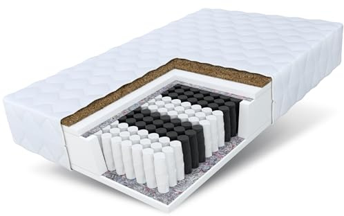 FDM Matratze 100x200 cm Härtegrad H3 H4 Höhe 24 cm Taschenfederkernmatratze Kokosfaser-Einlage Polyurethan-Schaum 7 Komfortzonen mit Hypoallergenem Waschbarem Premium-Bezug Oeko-Tex Home MAX