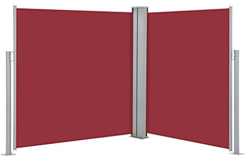 Festnight Doppel Seitenmarkise Ausziehbar Sichtschutz Garten Terrasse Sonnenschutz Doppelseitenmarkise Balkon Balkonsichtschutz Windschutz Reißfest Wasserdicht Rot 160x600 cm