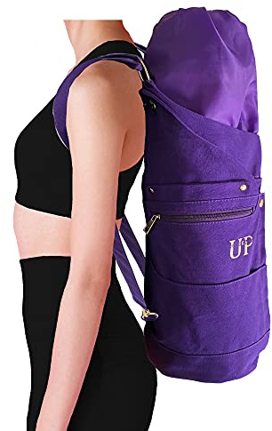 UP GREAT Yoga Tasche Rucksack in Kronenchakra Lila I Yogatasche groß XL für Matte und Zubehör I aus Baumwolle I Geschenk für Yoga Liebhaber