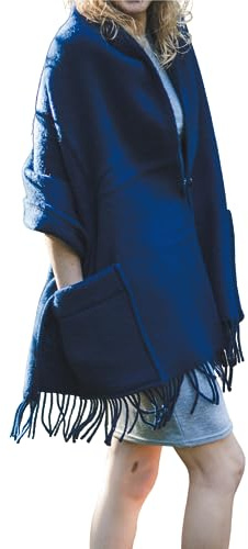 Ger3as Damen Schal Schultertuch aus 100% Wolle mit Taschen - Poncho Stola 65x180cm + Fransen Tuch & Umschlagtuch für Frauen
