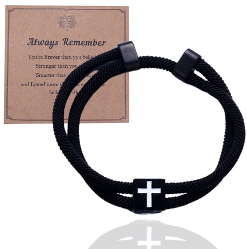 HALUKAKAH Pulsera Cruz de Fe para Niños - Nailon Militar Impermeable Premium Tamaño Ajustable - con Tarjeta de Mensaje Inspirador - Regalo para Adolescentes - Recordatorio de Amor y Fe