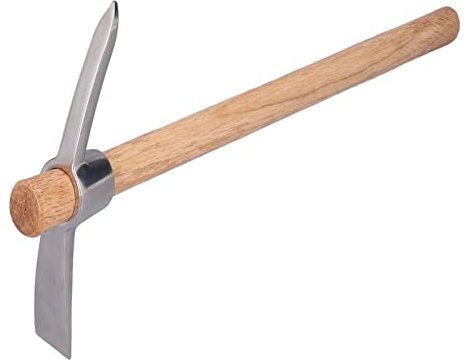 40cm Hand Cultivator, Strong Durable Stainless Steel Pickaxe Hoe Agricultural Gardening Pick Hoe Tools with Wooden Handle