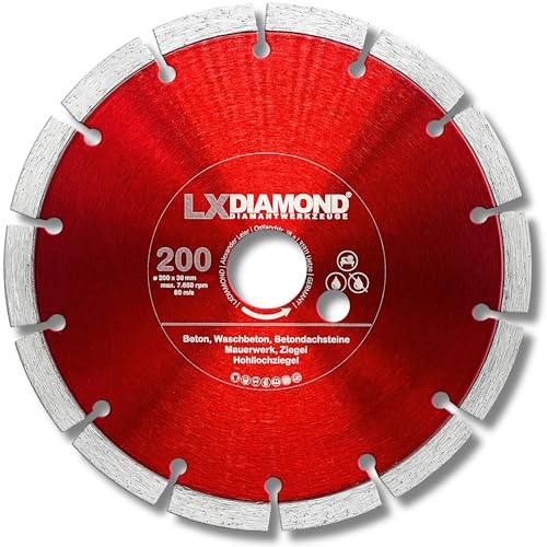 LXDIAMOND Diamant-Trennscheibe 200mm x 30,0mm - für Schneidetische, Brückensägen - Diamantscheibe zum Trennen von Stein, Beton, Ziegel, Mauerwerk - 200 mm Steinscheibe in Profi Qualität