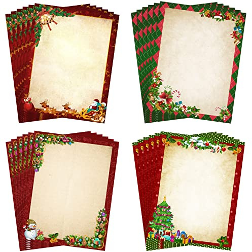 Teling 48 Sheets Christmas Stationery Printer Paper 8.5 x 11'' Letter Writing Paper Holiday Letterhead for Notes Greeting Cards Invitations Office School Printing (Vintage)