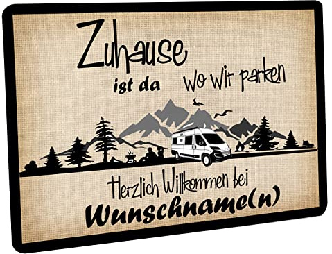 Crealuxe Fussmatte personalisiert - 60x40 cm - rutschfest - Türmatte mit Name - waschbar – Türvorleger für Innen & Außen - Fußmatte mit Motiv Zuhause ist da wo wir parken - Kastenwagen