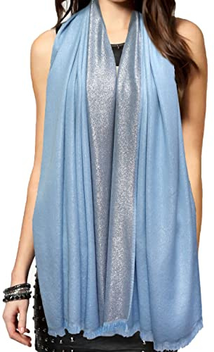 Gragengs Funken Metallic Pashmina Schals und Stola für Damen, Lange Party Tücher Einheitliche Farbe Zwei Töne