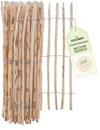 STILTREU Staketenzaun Haselnuss Höhe 90 cm, Länge 5 Meter, Lattenabstand 3-5 cm