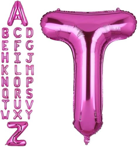 Happium Folien-Luftballons mit Buchstabe T, 35,6 cm, Hot Pink, einzelner Mylar-Ballon, Geburtstagsparty, Dekoration, Versorgung, Babyparty, Buchstabe T
