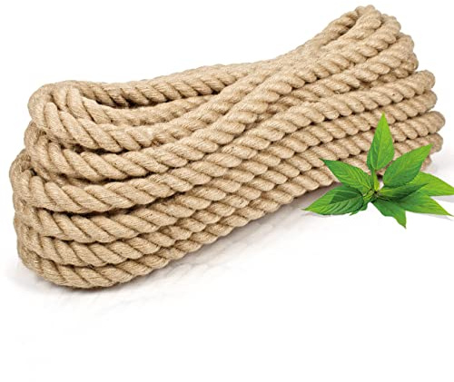 Abio Corde en jute 36 mm 5 m - Corde en chanvre, cordelettes en jute, pour décoration, macramé, jardin, corde de main courante, corde de navire, corde de paquet - 5 mètres 36 mm