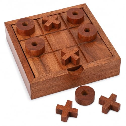 Ajuny Wooden Noughts and Crosses Game with Portable Storage Box 2 Players