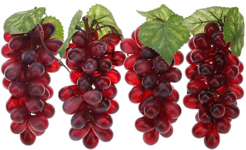 Meiwlong Artificial Grapes Fake Plastic Fruit Dark Red Grapes String Model Decoration Wedding Party Garden Fruit Plate Sketches Props-4 Bunches