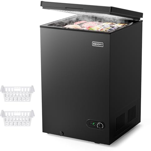 EUHOMY 3.5 Cu.Ft Chest Freezer with Removable Basket, Small Deep Freezer Adjustable 7 Thermostat, Quiet Mini Freezer Free-Standing Top Door, Energy Saving for Apartment/Garage/Basement/Dorm/Home,Black