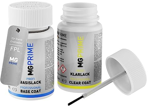 MG PRIME Autolack Lackstift für Ineos Grenadier FPL Magic Mushroom +1K | Set aus Basislack + Klarlack, Lackfläschchen mit Pinsel, je 50ml