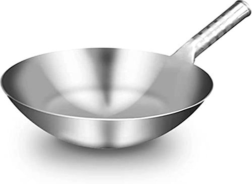 OQHAIR Wok de Acero Inoxidable de 1,8 mm de Espesor, Chino Hecho a Mano, Cocina de Gas Antiadherente Tradicional u Cocina arrocera u Cocina (Color: 12,6 Pulgadas)