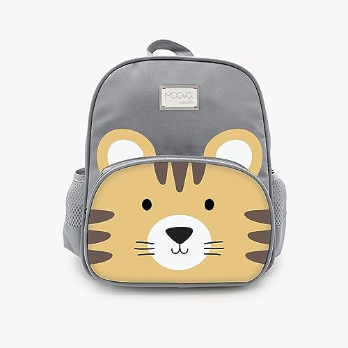 Nuvita 8741 | Kinderrucksack | Aufbewahrungstasche | Tasche mit Fächern | Ergonomischer Kinder-Rucksack | Rucksack mit verstellbaren Gurten für Vorschulkinder | (3-6 Jahre) | Grau/Tiger