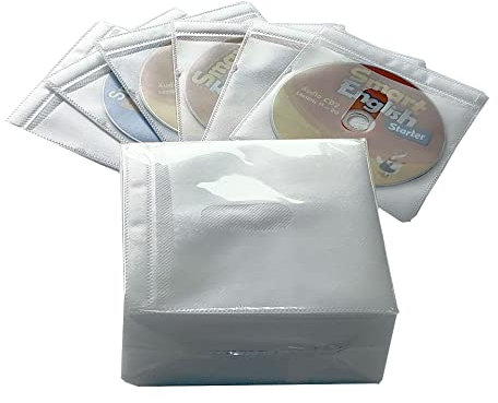 Qirc 100Pcs CD DVD Sleeves, Standard Plastic Double-Sided Clear CD Sleeve case with Drop-Proof Closure, for CD and DVD Storage Binders Disc Storage