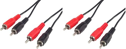 PremiumCord Cable RCA 15m, 2X RCA Clavija RCA a 2X RCA Clavija RCA, Cable de Conexión Audio Vídeo, Estéreo, para TV, Móviles, MP3, HiFi, Color Negro (Paquete de 2)