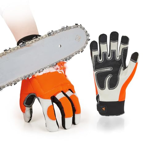 Vgo... Guantes Motosierra Touchscreen,12-capa de protección en ambas Manos, Guantes Trabajo Seguridad de cuero de vaca,1 par (CA9760CS)