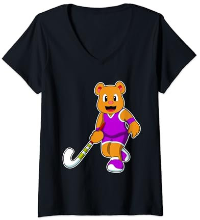 Damen Bär Feldhockey Feldhockeyschläger Sport T-Shirt mit V-Ausschnitt