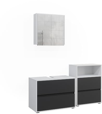 Vicco Set di mobili da bagno Maltin, Bianco/antracite, 3 parti
