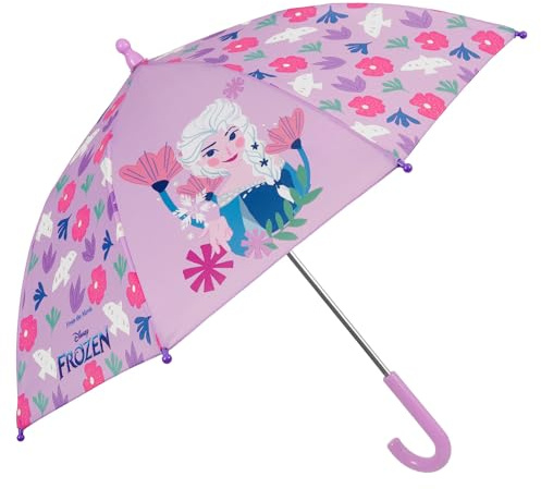 PERLETTI Disney Frozen Regenschirm kleine Mädchen 3 4 5 6 Jahre - Die Eiskönigin Schirm Pink für Kindergarten Kinder - Kinderschirm Stockschirm Windfest Robust Rosa - Durchmesser 74 cm