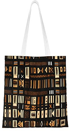 SSIMOO Bolso de lona con diseño de Lotu asiático, bolso de mano personalizado, bolso multifuncional, elegante y minimalista, Paño de barro africano tribal, Talla única
