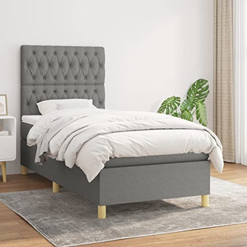 CKioict Palettenbett Modernes Bettgestell Jugendbett Boxspringbett mit Matratze Dunkelgrau 90x190 cm StoffGeeignet für Arbeitszimmer, Wohnzimmer, Hotel