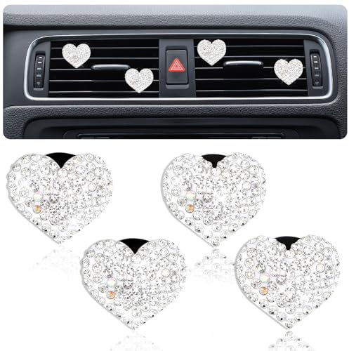 Tyqour 4 Stück Auto Lufterfrischer Clip Aromatherapie Auto Deko Innenraum Clips Bling Strass Car Air Freshener Clips Liebe Herzform Dekoration für Mädchen Frauen (Weiß)