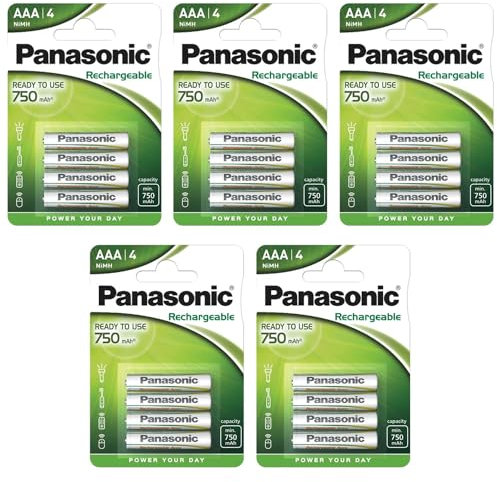 PANASONIC Lot de 5 Blisters de 4 Piles Rechargeables NiMH Micro AAA 750 mAh Ready to Use