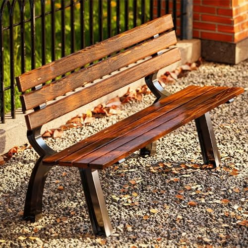 SORVA Gartenbank mit Rückenlehne, Parkbank aus Metall, Außenbank mit Armlehnen, Terrassenbankstuhl, Sitzmöbel für 2 Personen, wetterfester Lattenstuhl, 47‘'/120 cm (Farbe: Dunkelbraun)