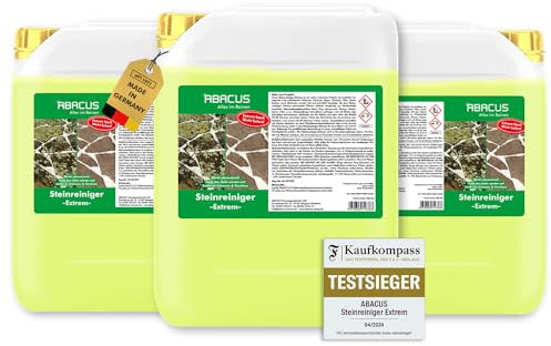 ABACUS® Steinreiniger Extrem, intensiver Steinreiniger für außen mit Sofortwirkung, entfernt sofort Schmutz, Grünbelag, Flechten & Algen in Minuten, Steinreiniger Intensiv außen 15 Liter