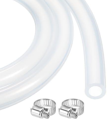sourcing map 10ft Clear Silicone Rubber Tubing 8mm x 12mm Plastic Tube Flexible Air Hose for Brewing, Wine Making, Pump Siphon, 5/16 ID 1/2 OD, with 2pcs Clamps