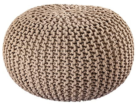 Abato Premium Sitzhocker Strick-Hocker Pouf extra stabil 45x45x30cm 100% Baumwolle, vom Designer entwickelt und kontrolliert, echte Handarbeit (beige)