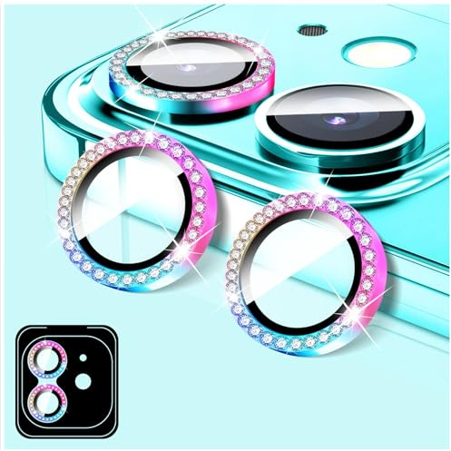 LucBuy Diamond Camera Lens Protector Compatible for iPhone 12/12 Mini, Sparkling Camera Lens Cover Film Stickers, Tempered Glass Screen Cover, Individual Auto-Align Metal Rings