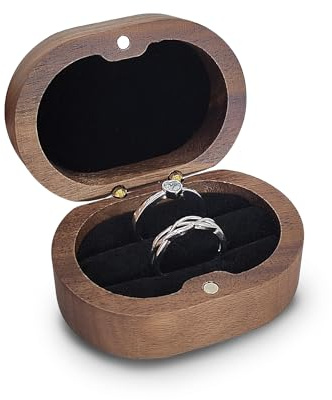 WisePoint Caja Anillo, Porta Anillos Boda de Madera Organizador Anillos con Cierre Magnético, Porta Alianzas Oval para Compromiso, Boda, Propuesta de Matrimonio, Aniversario (negro)