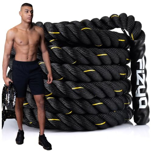 Fizyo Corde de Bataille Corde d'entraînement avec Embouts enduits pour entraînement de Force, d'endurance et de Coordination, Corde de vol Professionnelle pour l'exercice, (12m)