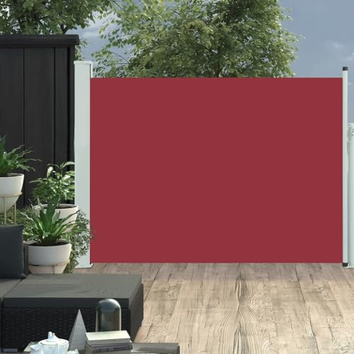 Césped y jardín, vida al aire libre, sombrillas y sombrillas para exteriores, toldo lateral retráctil para patio, 100 x 500 cm, color rojo