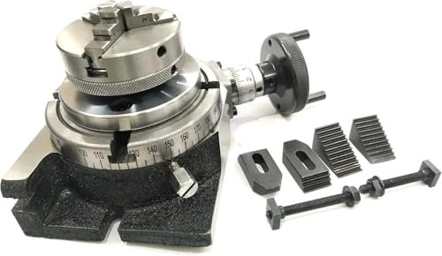 MachEl Milling Indexing 4 (100 mm) Rotary Table Precision Horizontal Vertical With Suitable M6 Clamp Kit & Small Chuck (With 65 Mm 3 Jaws Self Centering Chuck)