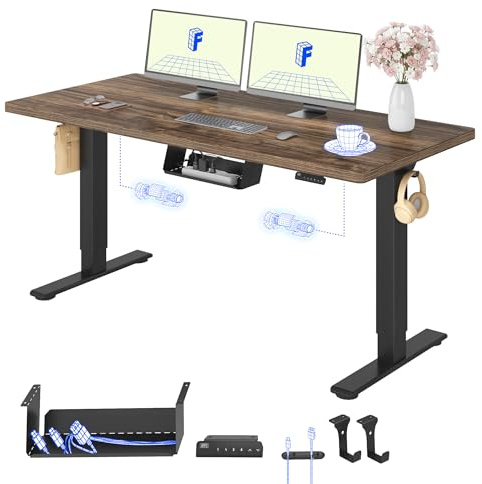 FLEXISPOT Scrivania Regolabile in Altezza 160x80 cm, 2 Motori, Piano Unico 25 mm, Memoria & Display Altezza, Ergonomica con Gestione Cavi, Ripiano Sottoscrivania, Ganci e Clip Fermacavi
