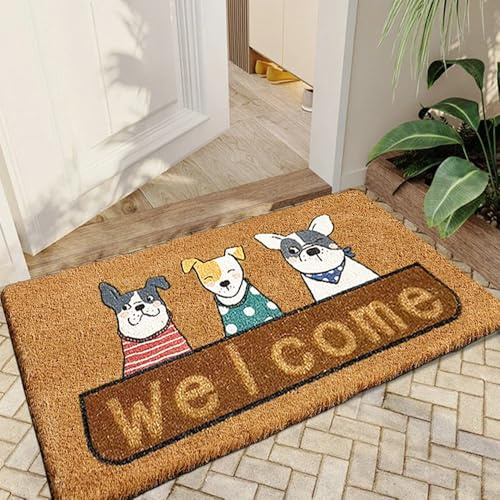 Qingbei Rina Zerbino per esterni con cane, 40 x 70 cm, in fibra di cocco, tappetino per porta d'ingresso esterno con retro antiscivolo, grandi tappetini esterni