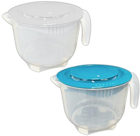HAC24 Ciotola per miscelazione con coperchio, misurino da 2 litri, in plastica, ciotola per impasto, ciotola da cucina, paraspruzzi