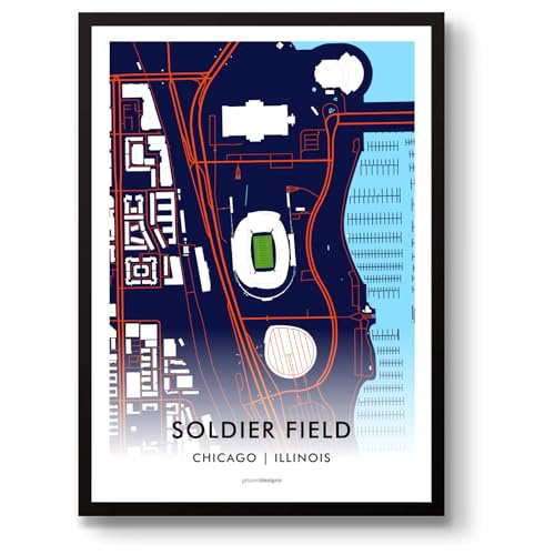 GroundDesigns CHICAGO BEARS amerikansk fotboll gåva soldat fält stadion konst karta oinramad A3 tryck NFL