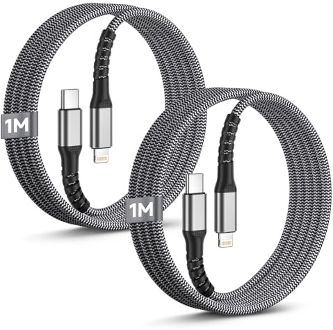 Cable pour iPhone USB C vers Lightning Cable Lot de 2 (1M+1M), [Certifié MFi] Apple Câble Charge Rapide Câble Lightning USB C Cordon Fil pour iPhone 14/13/12 Pro/Max/Plus/X/SE/11/8/7/6/AirPods