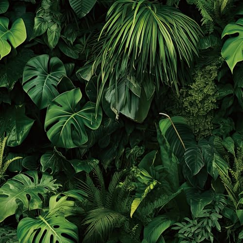 ReWallpaper 44.5CMx7M Tapete Dunkelgrün Wald Rolle Folie Möbel 3d Effekt Wandtapete Dschungel Vintage für Badezimmer Wasserfest Grün Klebetapete Selbstklebend Wand Wohnzimmer Küche
