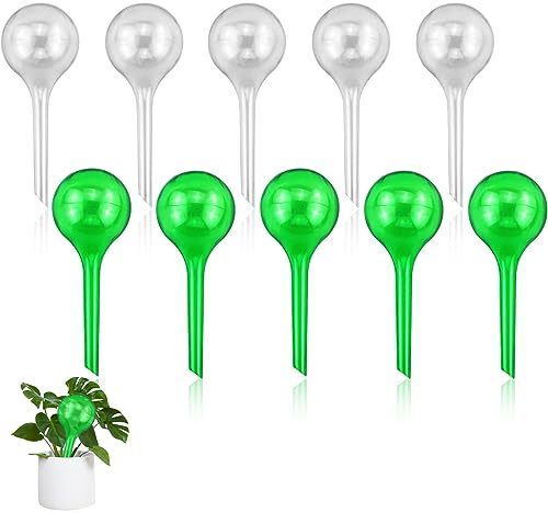 10 stycken bevattningskulor för växter, 5 cm små vattenkulor, automatiskt bevattningssystem för växter, lämplig för plantering bevattning för inomhus och utomhus (transparent och grön)